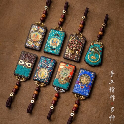 無事牌尼泊爾黑檀木平安牌唐卡汽車鑰匙扣：圖片 3
