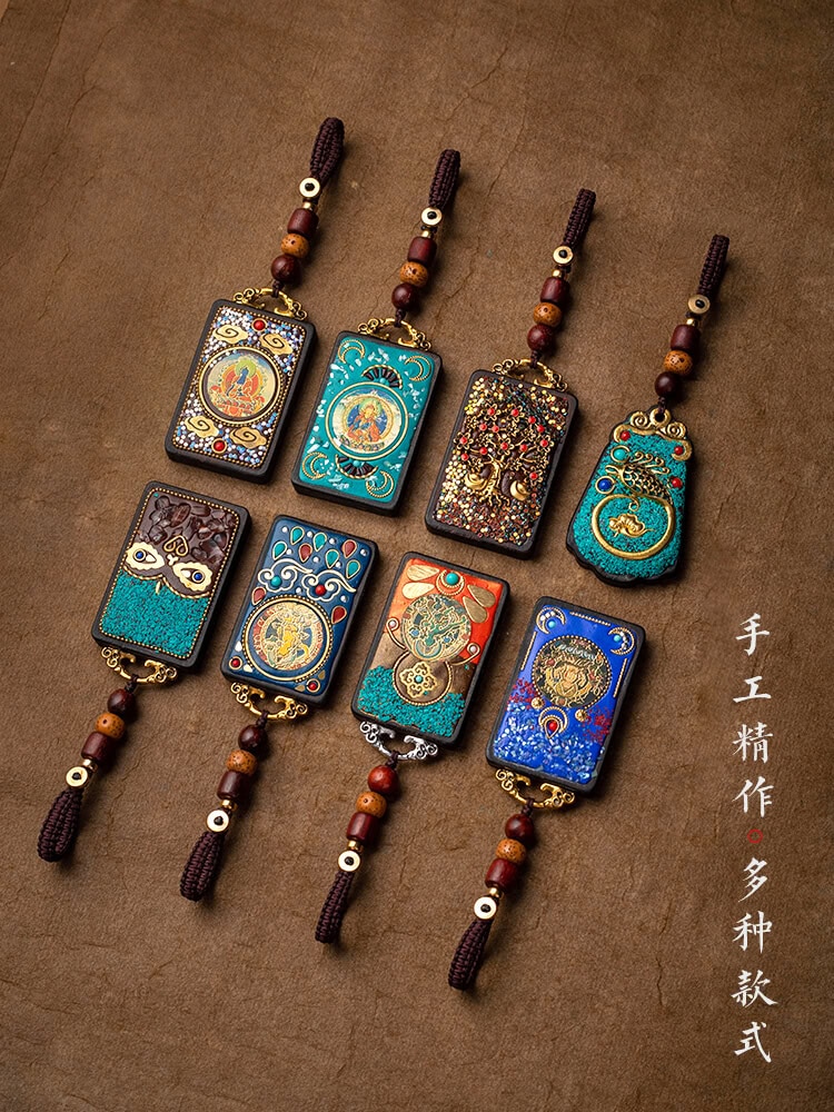 無事牌尼泊爾黑檀木平安牌唐卡汽車鑰匙扣：圖片 3