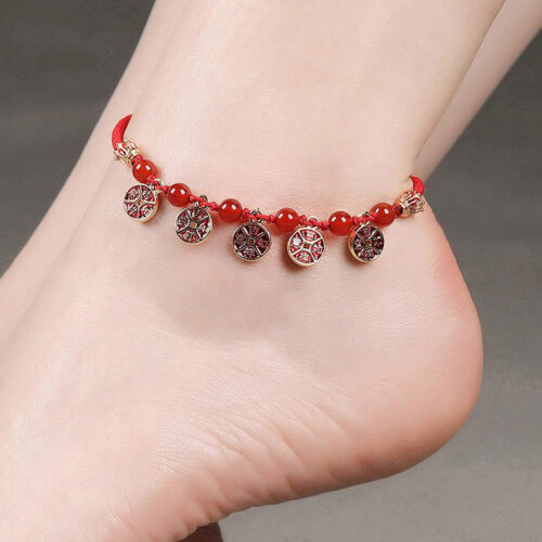 福運多多景泰藍古風復古民族風紅繩腳繩