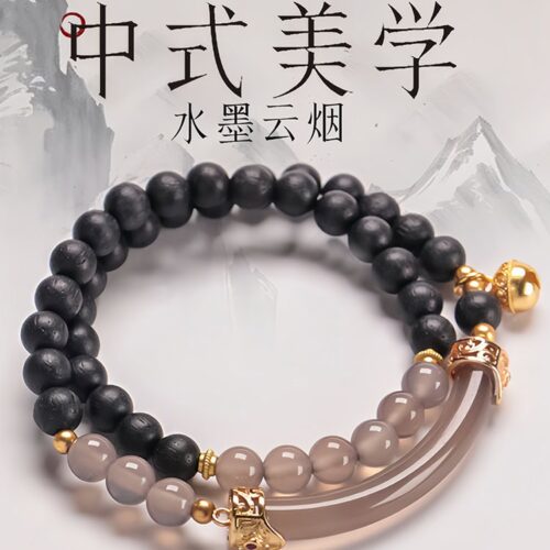 水墨雲煙香木雙圈檀木手鏈