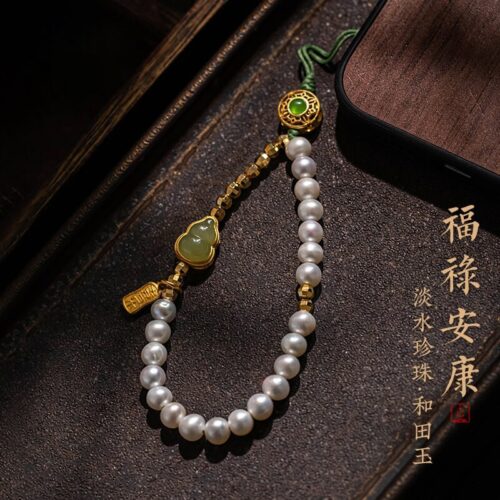 福祿安康葫蘆珍珠手機鏈掛繩