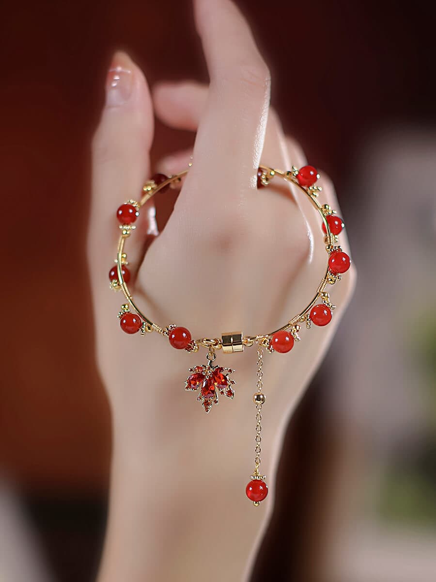 楓葉少女天然南紅瑪瑙手鐲：圖片 5
