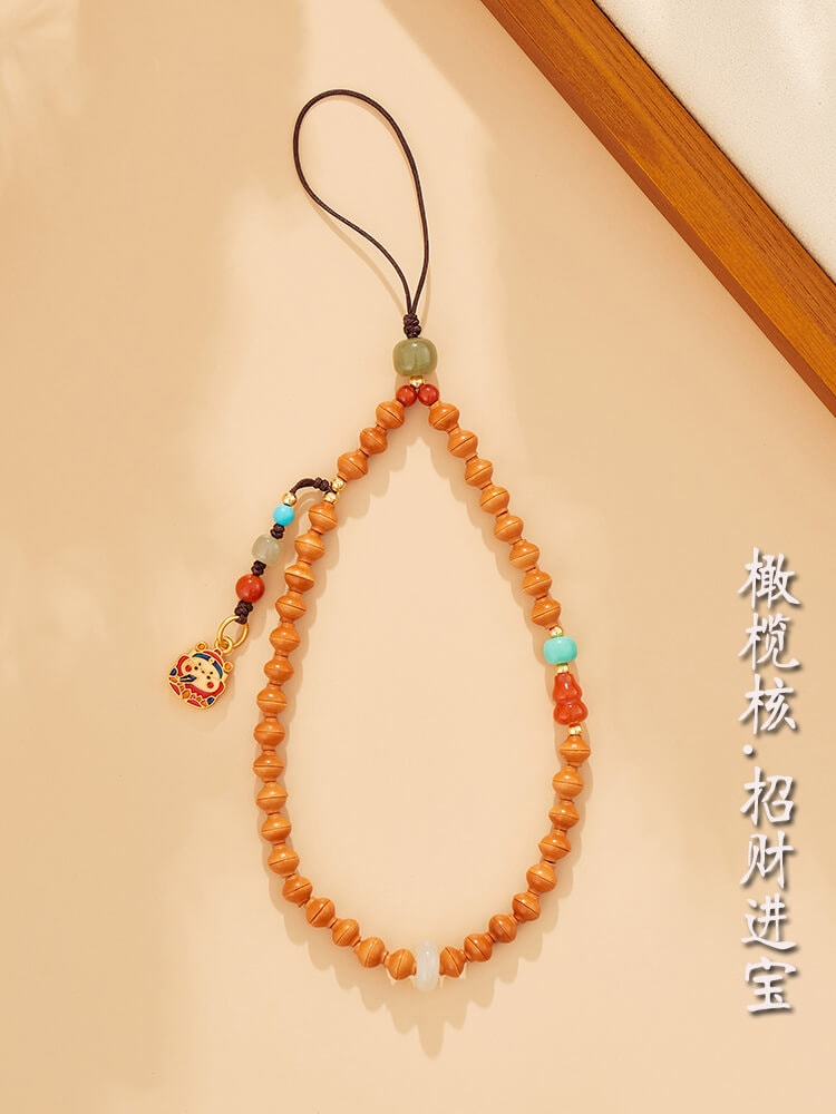 迎祥納福橄欖核金碗福神爺掛飾