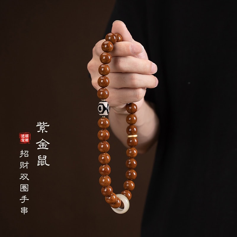 紫金鼠菩提手串三眼天珠手持佛珠