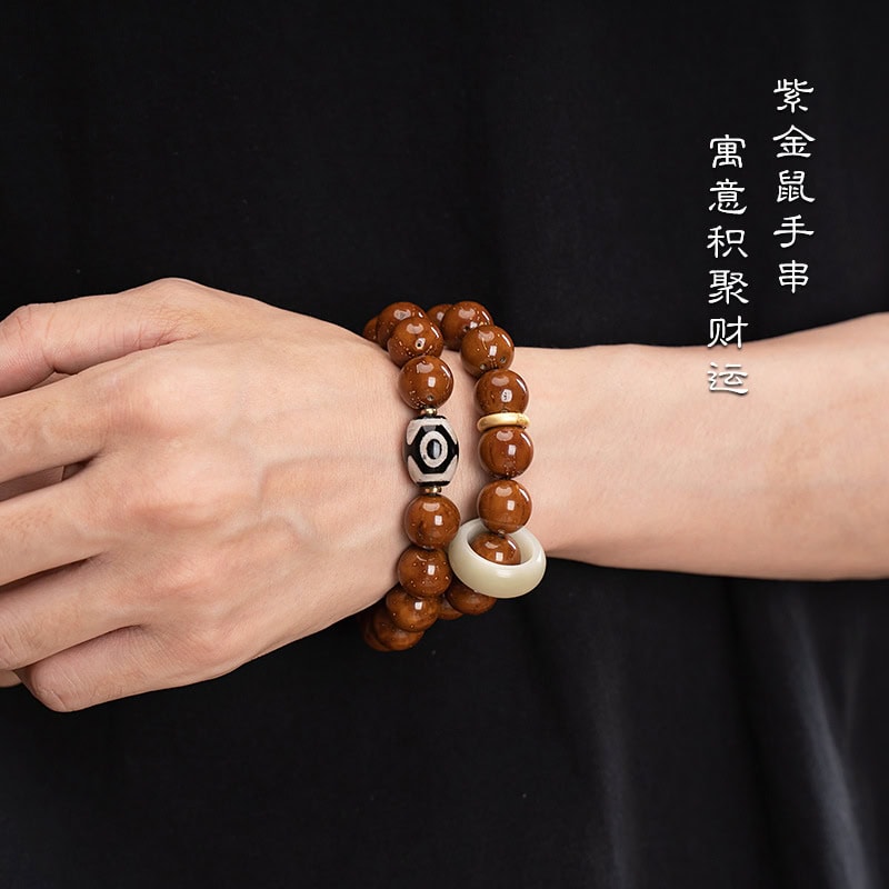 紫金鼠菩提手串三眼天珠手持佛珠：圖片 2