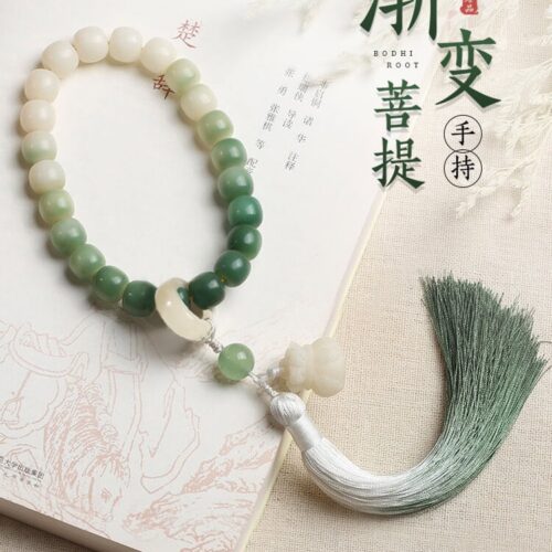 念安手持漸變白玉菩提根手串：圖片 2