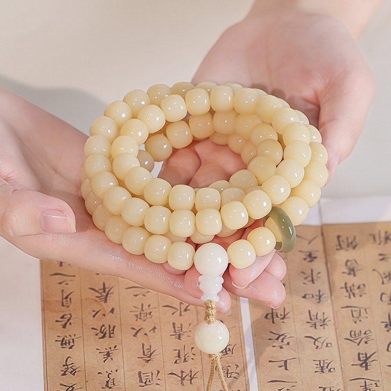 逐風追日奶黃菩提手串108顆手鏈佛珠念珠：圖片 3