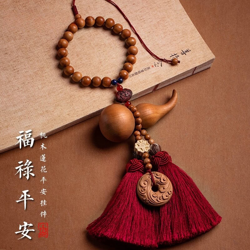 平安葫蘆喜樂流蘇桃木汽車掛件：圖片 2
