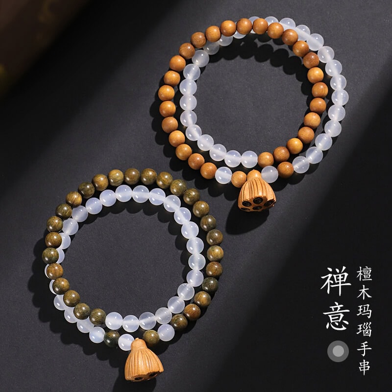 禪意白瑪瑙綠檀木雙圈串珠手鏈男女款