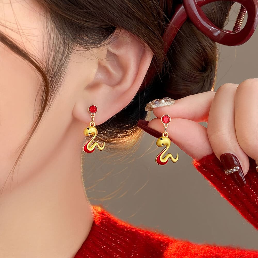 小金蛇滴油紅色蛇形耳釘女生肖專屬耳環