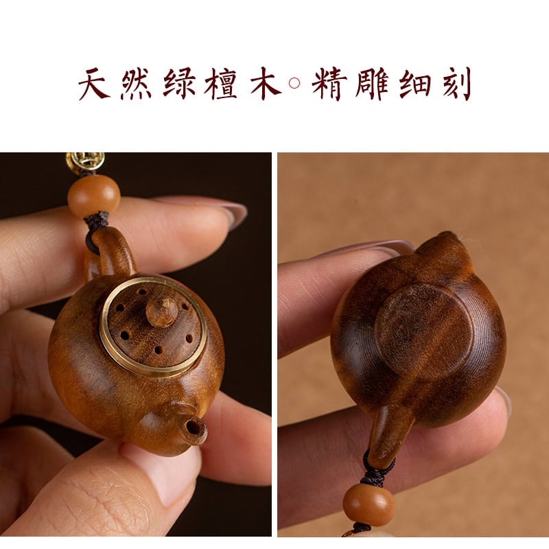把把壺綠檀木小茶壺手把件鑰匙扣：圖片 3
