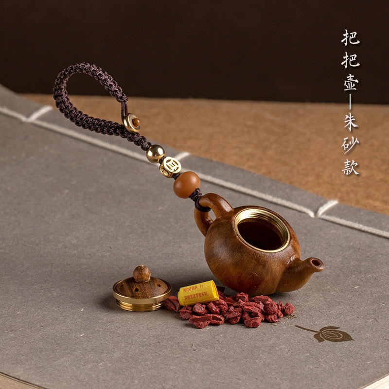 把把壺綠檀木小茶壺手把件鑰匙扣：圖片 5