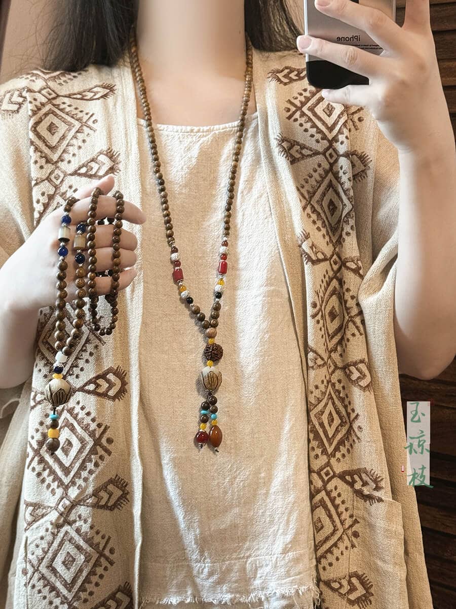 平安蓮花禪意復古檀木菩提新中式項鏈：圖片 4