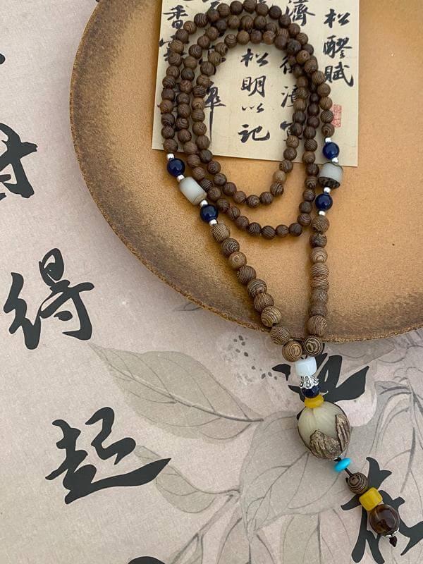 平安蓮花禪意復古檀木菩提新中式項鏈：圖片 5