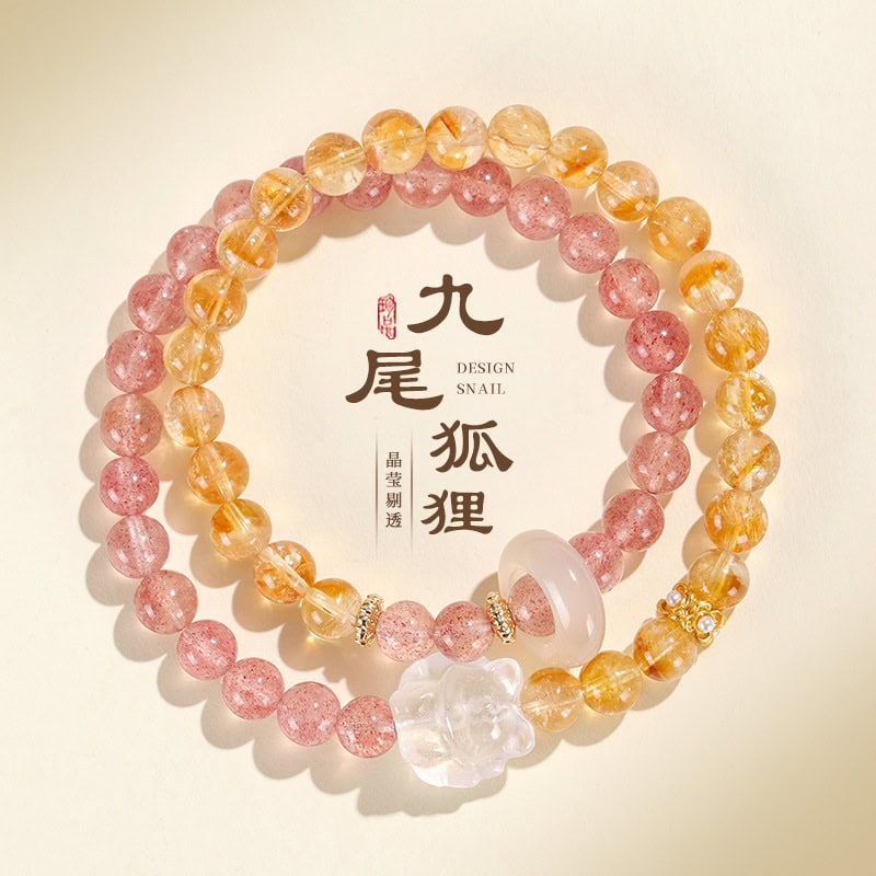 九尾狐新中式草莓晶黃塔水晶串珠