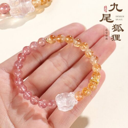 九尾狐新中式草莓晶黃塔水晶串珠：圖片 3