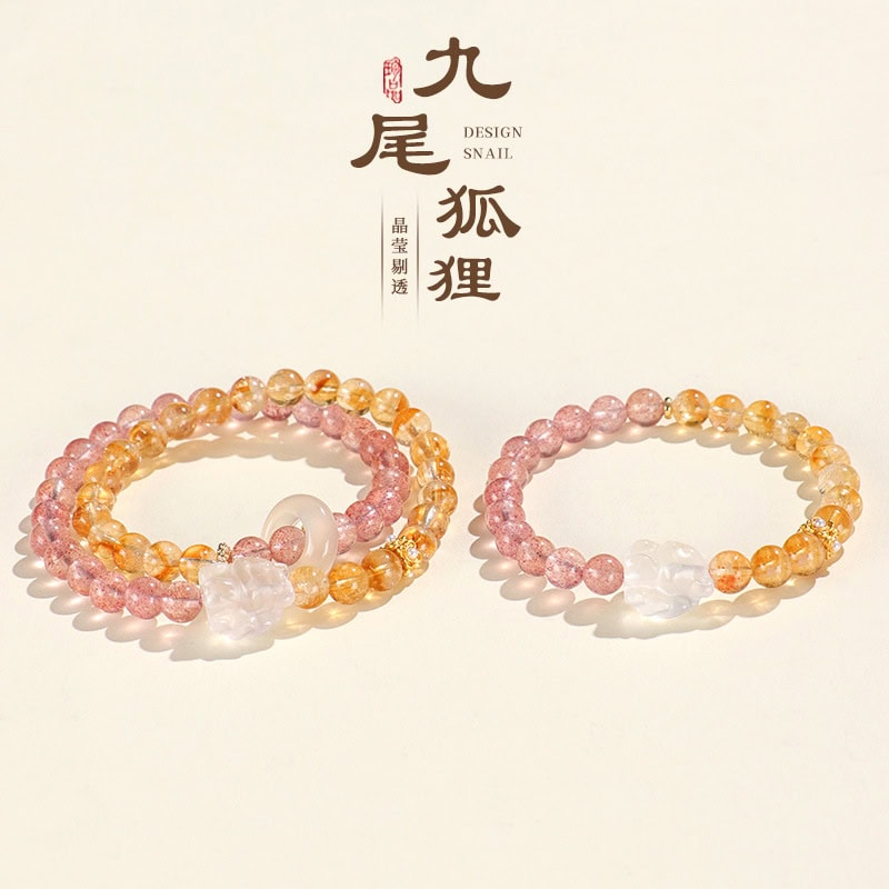 九尾狐新中式草莓晶黃塔水晶串珠：圖片 4