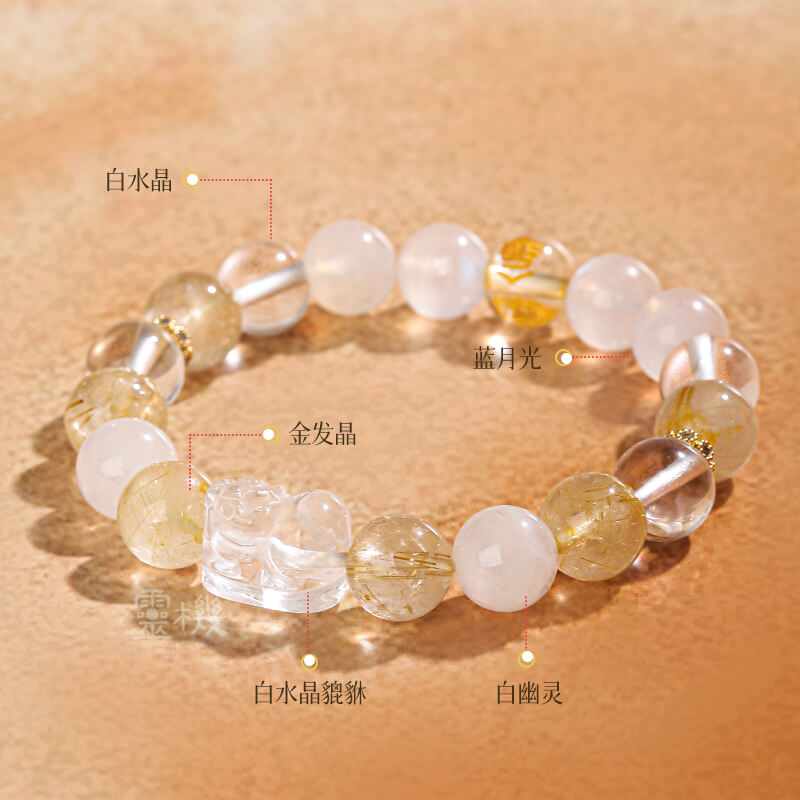 喜水海藍寶白幽靈四方納福契合水手串：圖片 5
