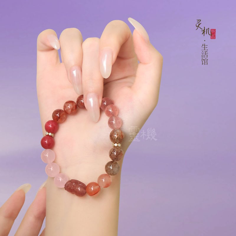 喜火五路金爺草莓晶粉晶契合火手串：圖片 3