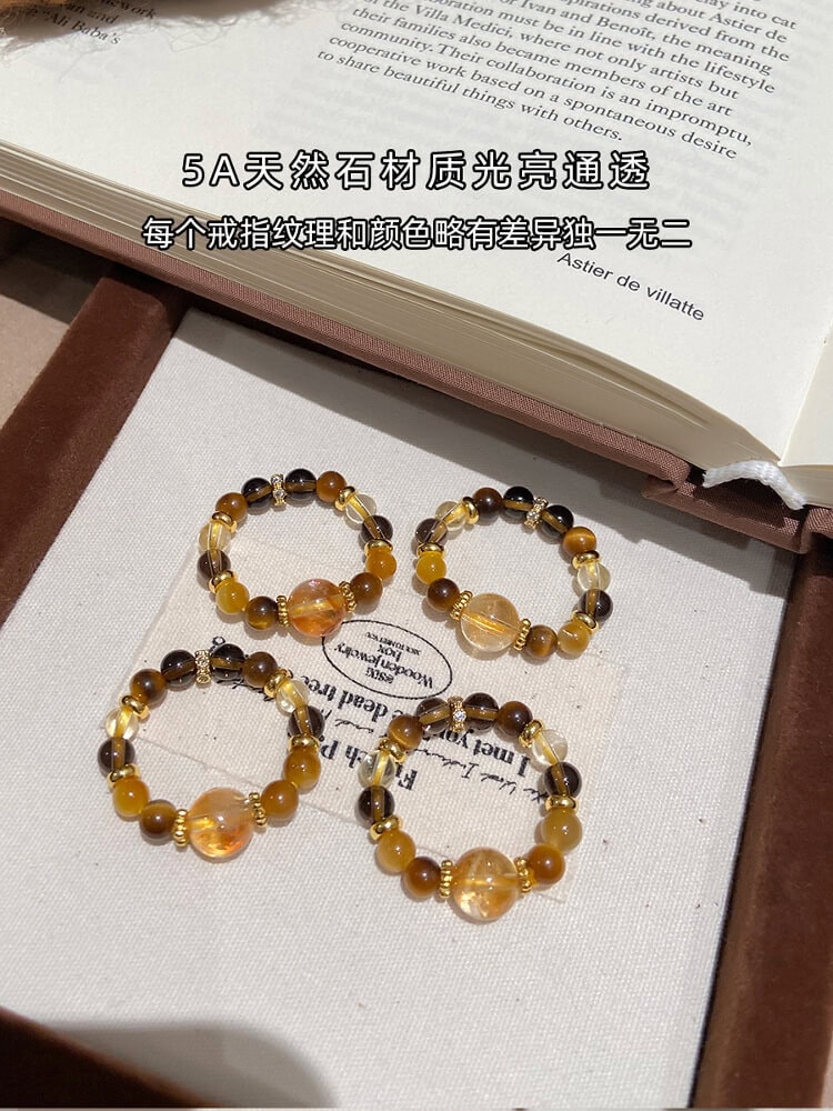 納福小吉霸天然水晶虎眼石黃塔晶戒指：圖片 3