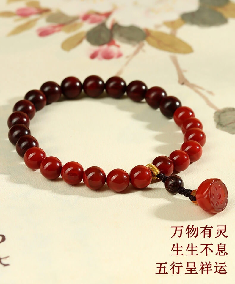 金木水火土 紅龍紋瑪瑙 風水五行天珠ネックレス セット天珠8357