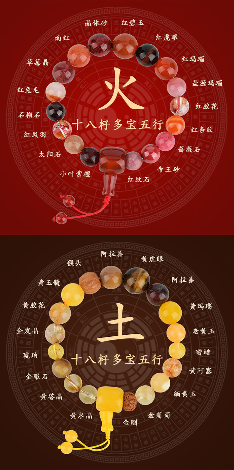 《五行十八籽》水晶金木水火土多寶手鏈