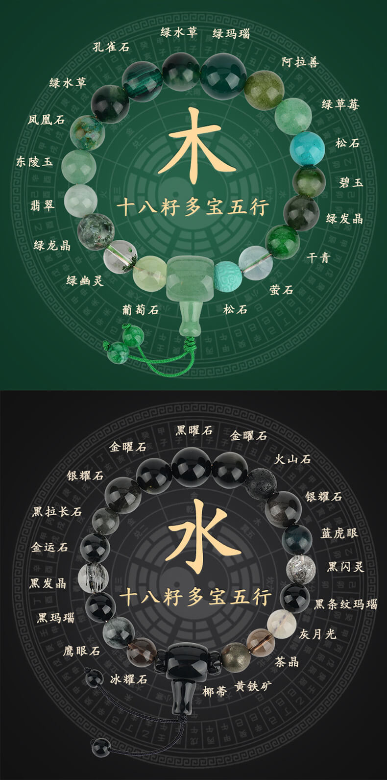 《五行十八籽》水晶金木水火土多寶手鏈