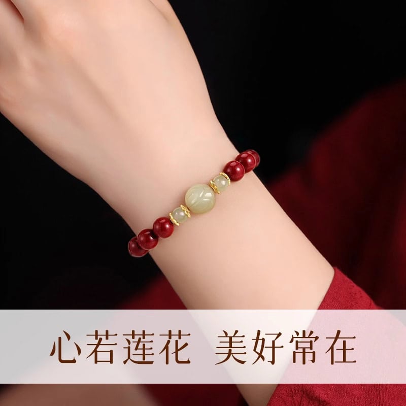 靜心蓮花天然和田玉硃砂手串：圖片 2