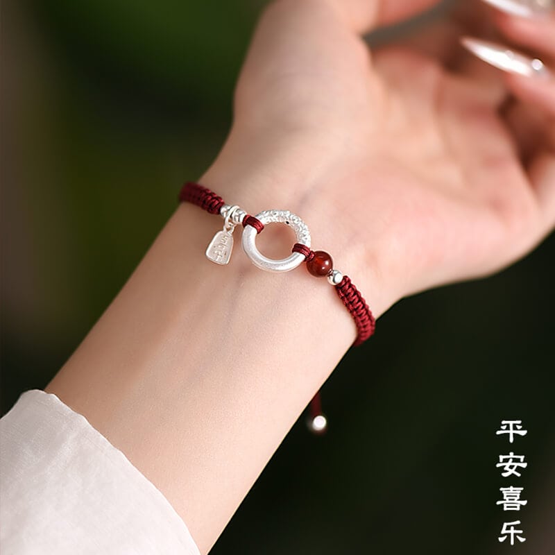 小圓滿大祝福999純銀平安扣新中式紅手繩