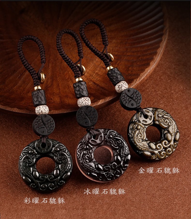 黑曜石貔貅鑰匙扣 禮品包裝展示