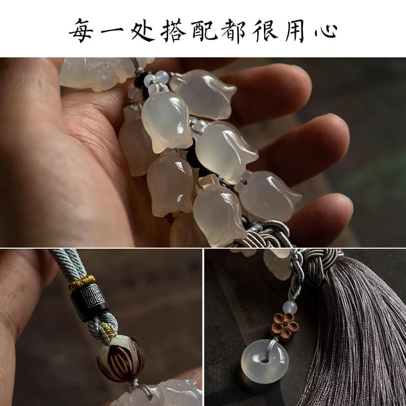 平平安安玉蘭花短款流蘇吊墜汽車掛件：圖片 3