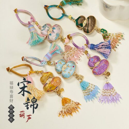 靈隱寺福祿壽喜財平安刺繡編織流蘇鑰匙扣包包掛飾