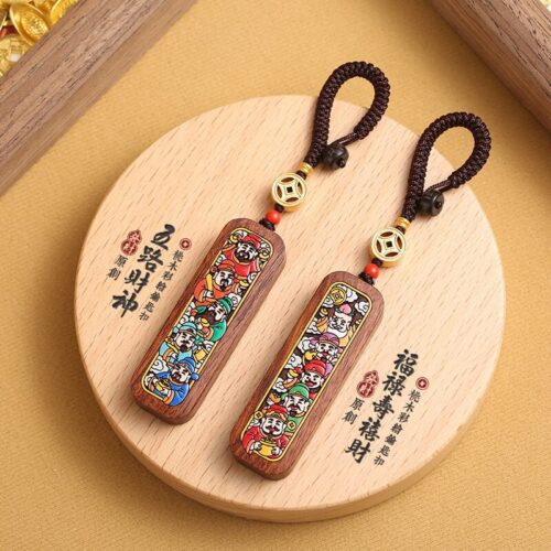 福祿壽喜財五路福神藏式桃木鑰匙扣