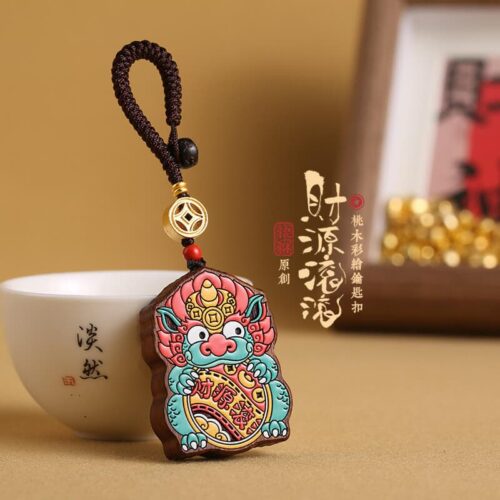 福瑞綿綿可愛迎祥納福彩繪貔貅鑰匙扣：圖片 4