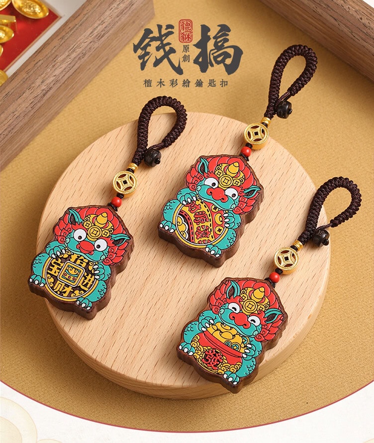 財源滾滾彩繪貔貅鑰匙扣 三款整體展示