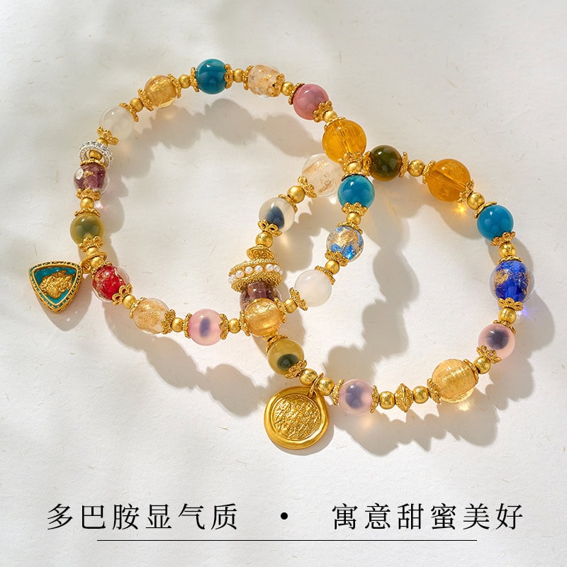 黃福神納福半糖金箔琉璃糖心瑪瑙手串：圖片 2