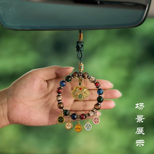 迎祥納福藏式香灰琉璃唐卡五路福神掛件：圖片 5