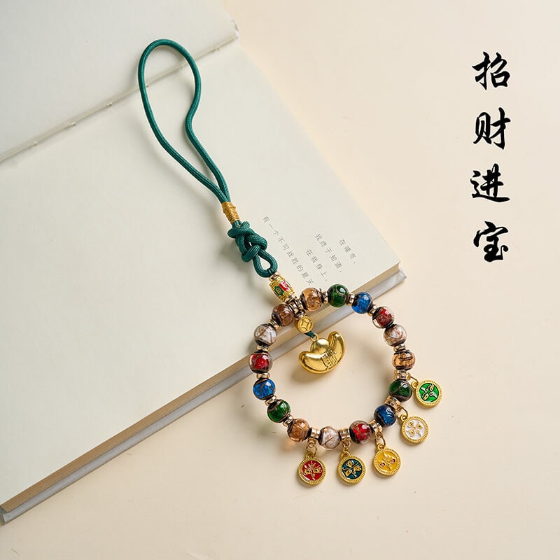 招財進寶~藏式香灰琉璃唐卡五路財神掛件