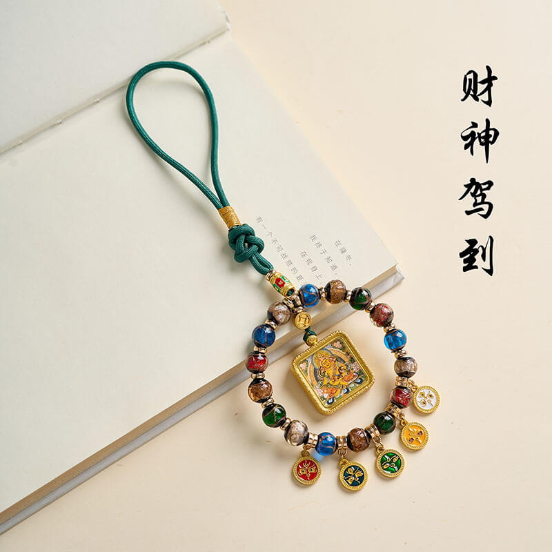 招財進寶~藏式香灰琉璃唐卡五路財神掛件
