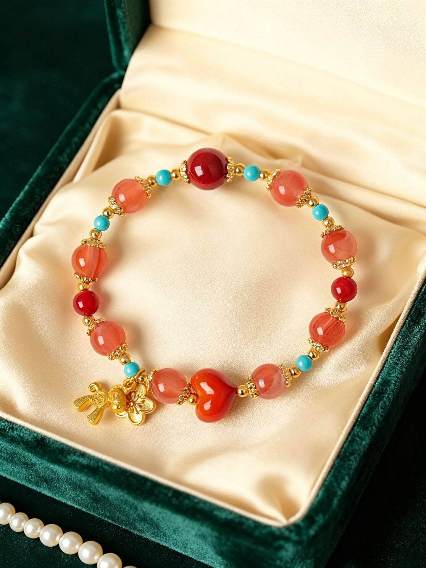 陽光小白馬天然冰飄南紅串珠手鏈 整體展示