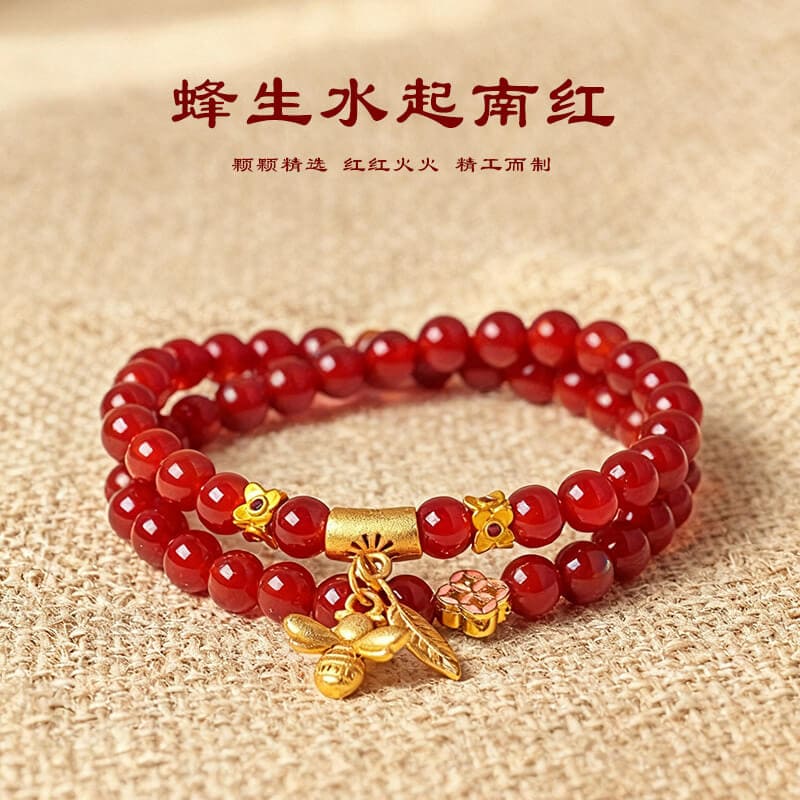 蜂生水起新中式文藝復古串珠南紅手鏈：圖片 3