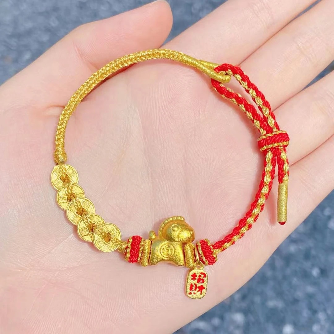 紅金撞色手工編織紅繩 編織工藝細節