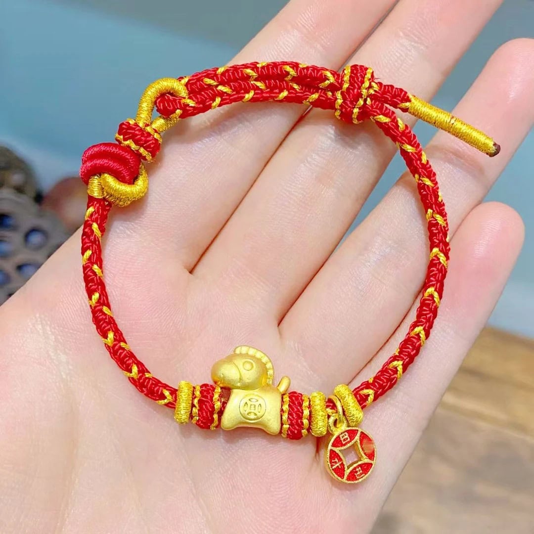 紅金雙色手工編織紅繩 編織紋理細節