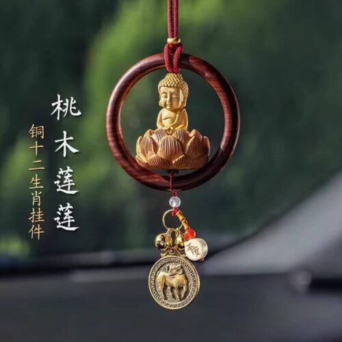 桃木蓮蓮十二生肖黃楊木小佛像汽車掛件