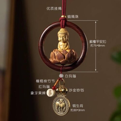 桃木蓮蓮十二生肖黃楊木小佛像汽車掛件：圖片 2