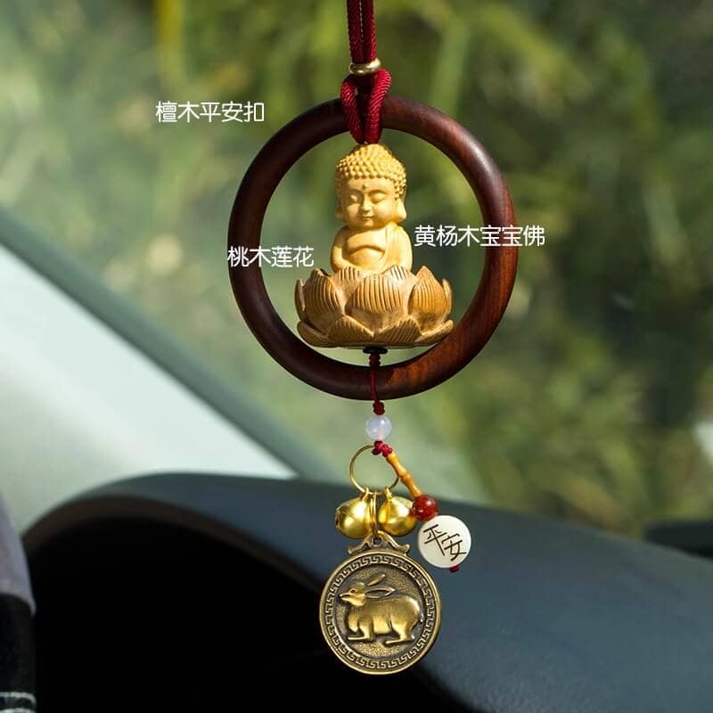 桃木蓮蓮十二生肖黃楊木小佛像汽車掛件：圖片 5