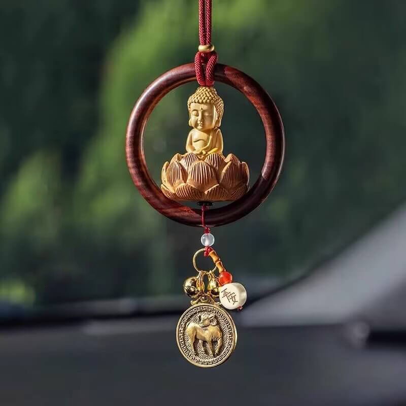 桃木蓮蓮十二生肖黃楊木小佛像汽車掛件：圖片 6