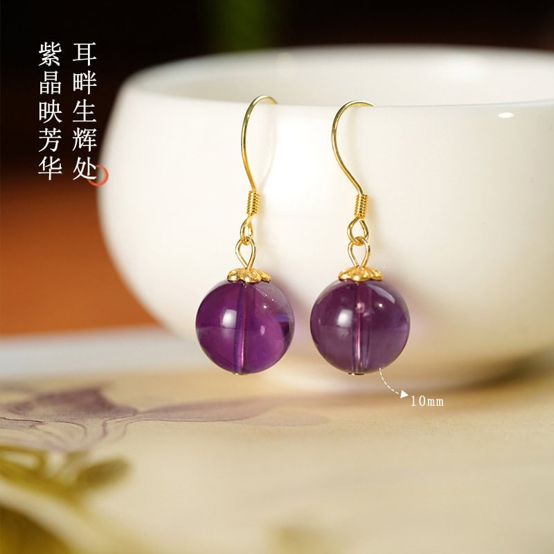 紫金嘆天然水晶耳環古風耳飾：圖片 2
