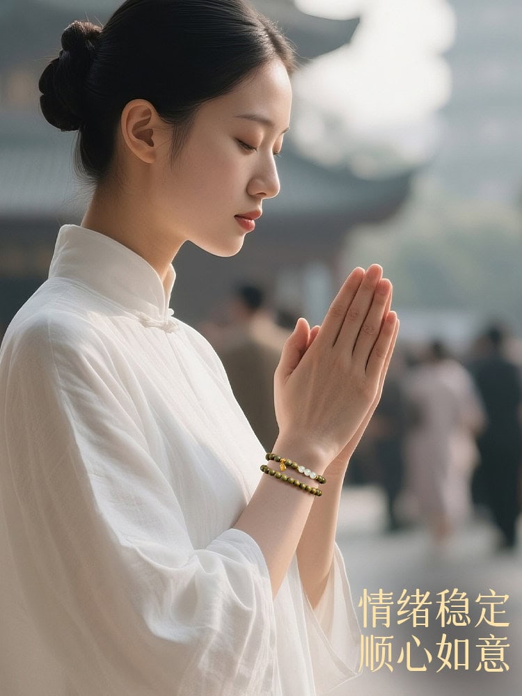 順心如意天然老綠木質檀香雙圈手串：圖片 3