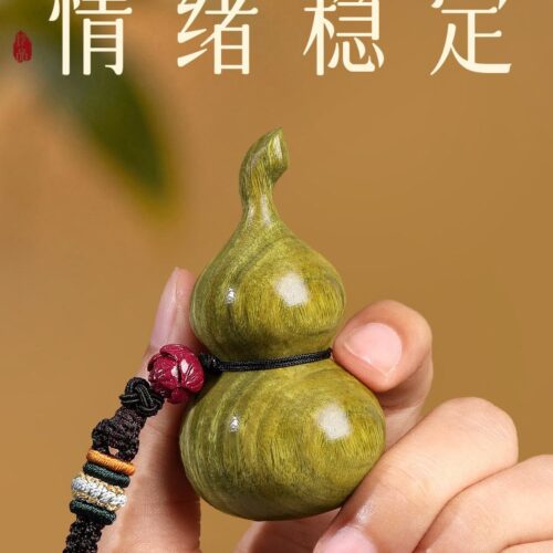 福祿天然綠檀木葫蘆隨身手把件